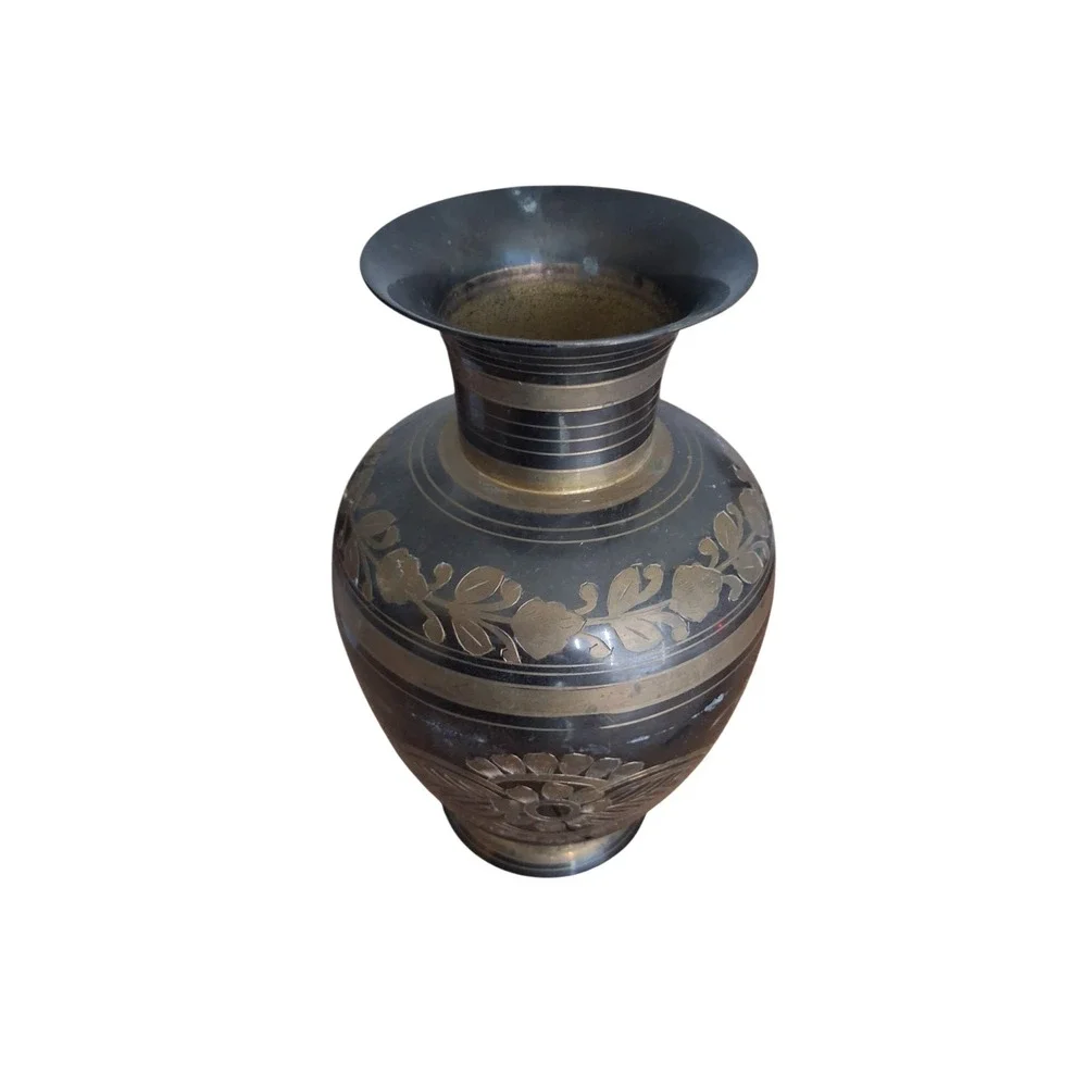 Vintage Floral Leafy Etched Brass Vases‎ Made in India Home Decor